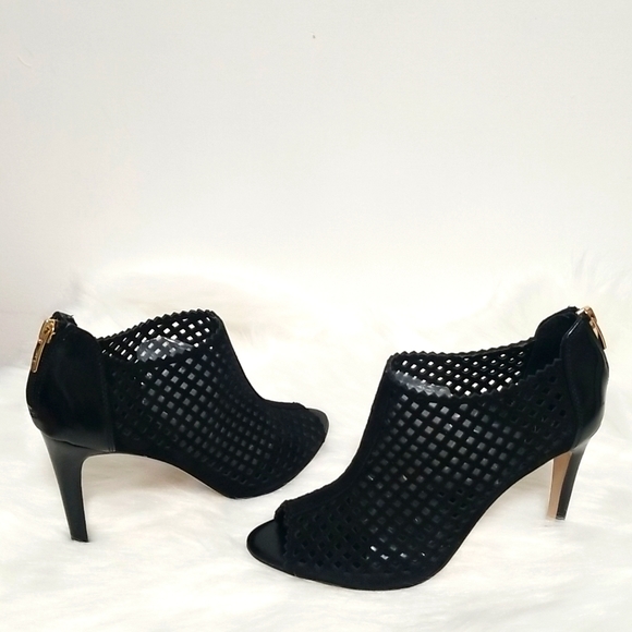 MARC FISHER 'Peddle' Suede Leather Perforated Style Peep Toe Ankle Bootie Heels - Picture 4 of 15